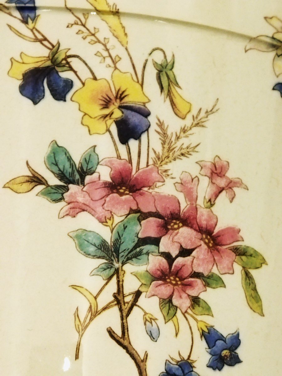 SARREGUEMINES CACHE-POT Ancien en Faience Motif Floral  Modèle "RIGHI" XIX-photo-7