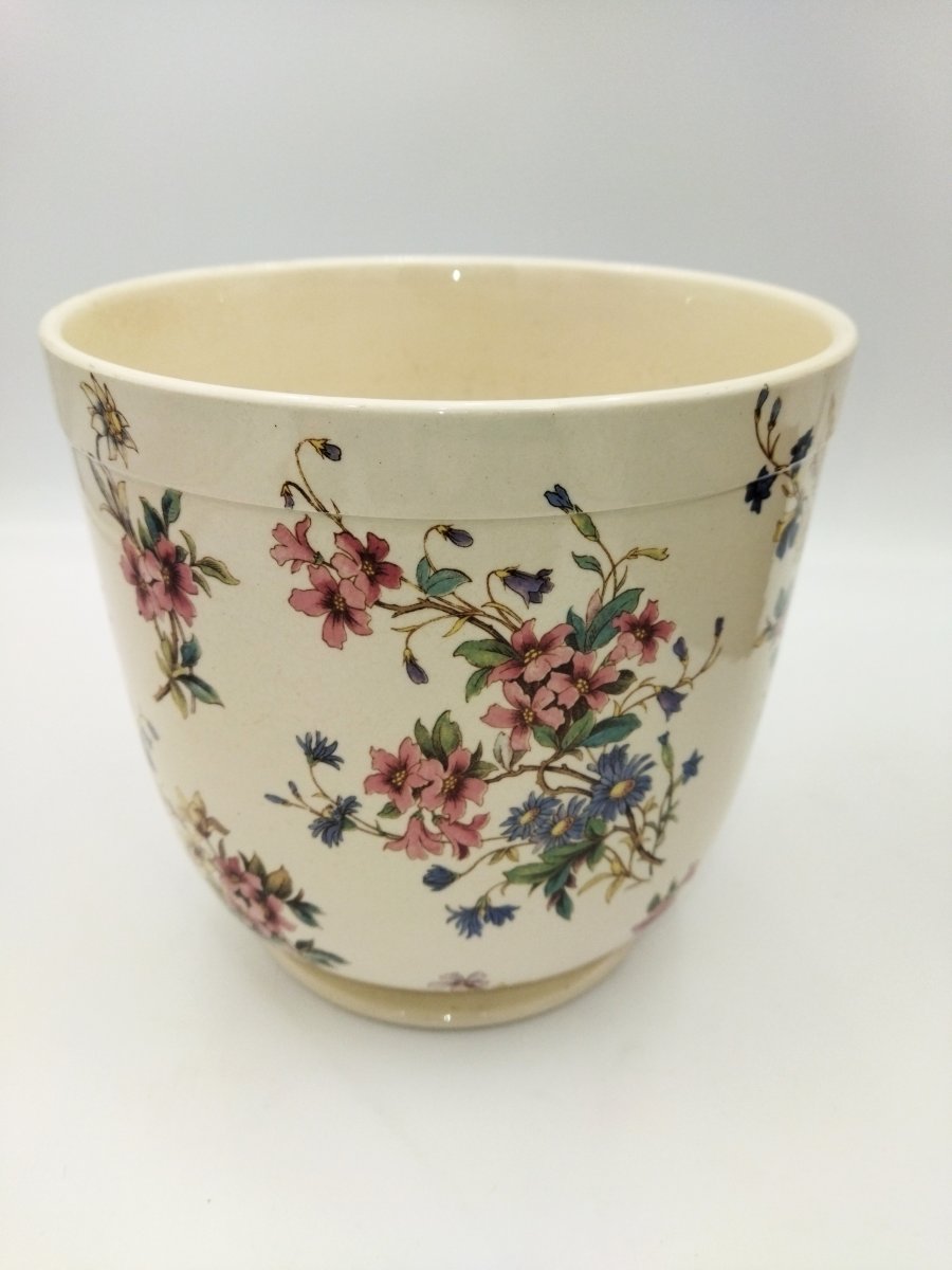 SARREGUEMINES CACHE-POT Ancien en Faience Motif Floral  Modèle "RIGHI" XIX