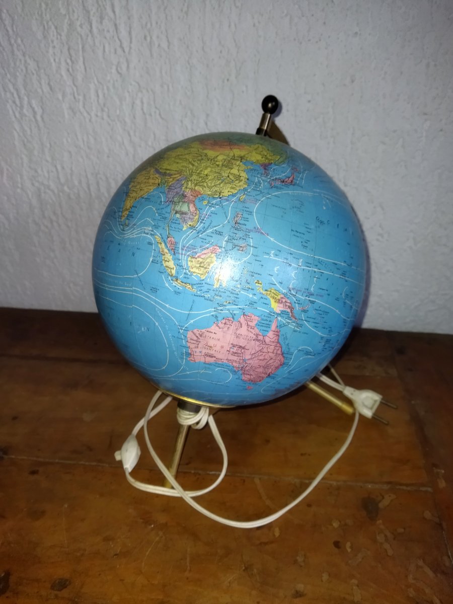 TARIDE GLOBE TERRESTRE LUMINEUX EN VERRE Lampe d'ambiance vintage Bon état COLLECTION-photo-3