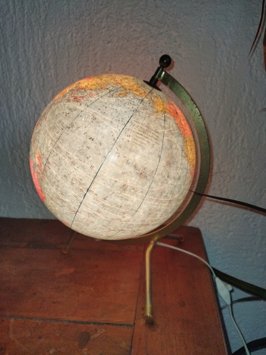 TARIDE GLOBE TERRESTRE LUMINEUX EN VERRE Lampe d'ambiance vintage Bon état COLLECTION-photo-6