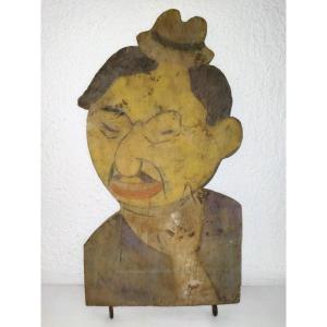 HIRO HITO Japon Guerre mondiale Panneau Forain en Bois polychrome Art Populaire Curiosité 