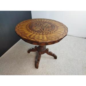 TABLE Vigneronne quadripode Plateau Basculant en Marqueterie polychrome Italie XIX