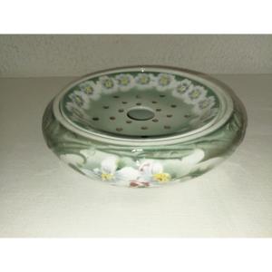 LUNÉVILLE KELLER & GUERIN Porte-éponge Egouttoir ancien Céramique Décor Floral ART NOUVEAU