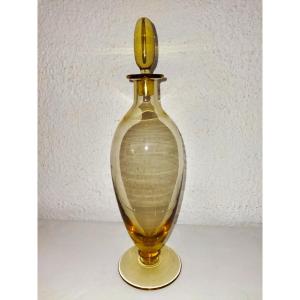 DAUM NANCY Carafe et son Bouchon en verre Orangé