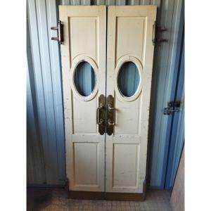 2 PORTES BATTANTES HUBLOT Ancienne Bois Massif  Poignées laiton Succursale BANQUE DE FRANCE 