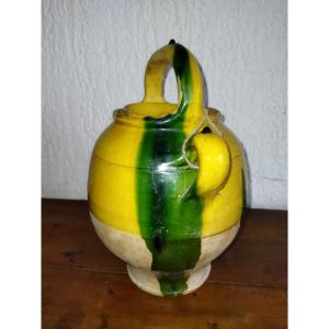 Antique Water Jug Terracotta Glazed Orange Yellow Green Dripping Pottery Collection