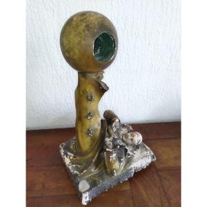 PLATRE ART NOUVEAU ancien "PIERROT à la Mandoline" Collection