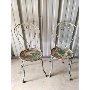 PAIRE DE CHAISES NAPOLÉON III Fer Forgé Double piètement XIX