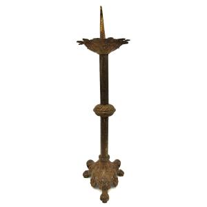 PIQUE CIERGE Ancien en Bronze Piètement tripode à Griffes 60cms
