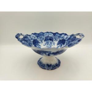 Vieillard Johnston Antique Compote Dish With Handles, Bowl On Pedestal, Bordeaux Earthenware, 19th Century