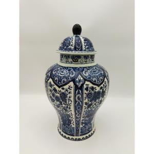 DELFT BOCH Holland Grand Pot couvert Bleu cobalt Motif Floral 35cms