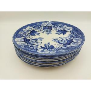 BORDEAUX VIEILLARD JOHNSTON Série de 8 Assiettes Faience Camaïeu Bleue 1860/1880 