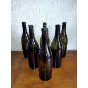 6  BOUTEILLES Anciennes Verre soufflé XIX