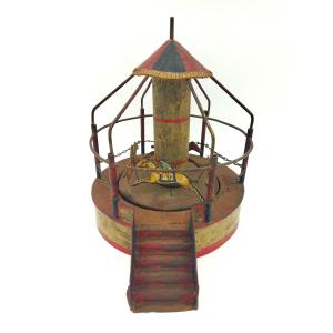 JEU ANCIEN Manège de 4 Chevaux de Course et leurs Cavaliers Collection 