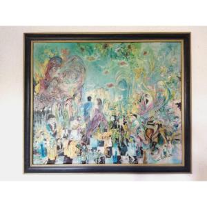 Lisélion The Chessboard Of Life Painting On Canvas Artist Lise Aélion XX Paris