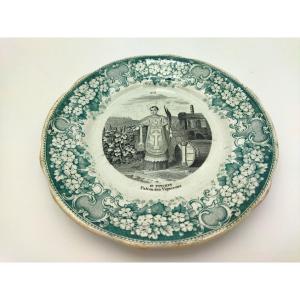 CREIL & MONTEREAU Assiette Légendée Ancienne "SAINT VINCENT" Patron des VIGNERONS XIX
