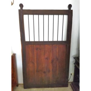 Antique Openwork Stable Door, Solid Wood And Wrought Iron 