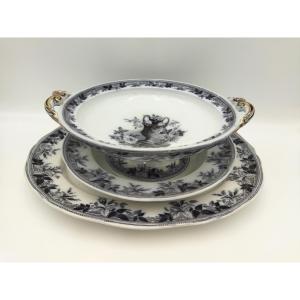 Set Of 3 English Tile Plates Victorian Baroque Motif