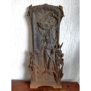 ART NOUVEAU JUGENDSTIL Plaque d'ornement Anthropomorphe en Fonte FLEURS DES EAUX