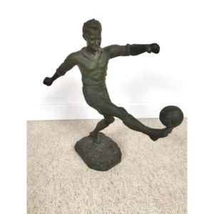 HENRI FUGERE ART DECO Statue en Régule Footballeur