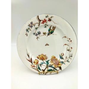 VIEILLARD BORDEAUX Assiette ancienne en Faience Décor Floral & Oiseaux Service "NELLA"