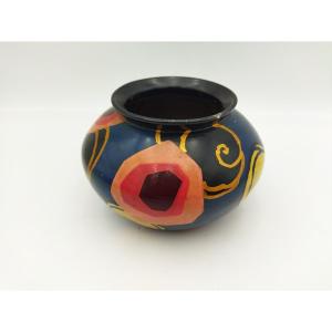 LOUIS GIRAUD Vase ART DECO en Céramique Polychrome de VALLAURIS