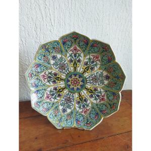 Sarreguemines Large Polychrome Faience Plate With Floral Design, 19th Century