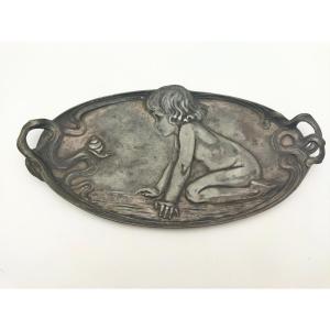 ART NOUVEAU JUGENDSTIL Vide Poche Petit Plateau en Étain L'Enfant et l'Escargot COLLECTION
