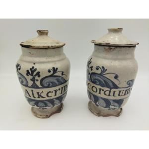 2 POTS Anciens XVIII en Céramique Vernissée  Pharmacie Herboriste Onguent COLLECTION
