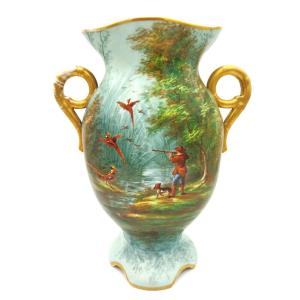Limoges Bournissou Large Hand-painted Porcelain Vase With 19th-century Pheasant Hunting Motif
