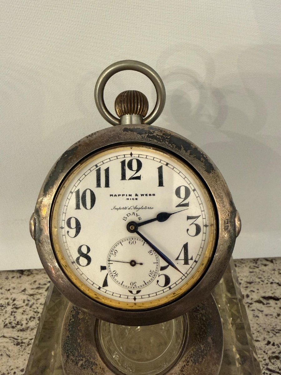 Encrier pendule en cristal avec montre à gousset MAPPIN & WEBB-photo-2