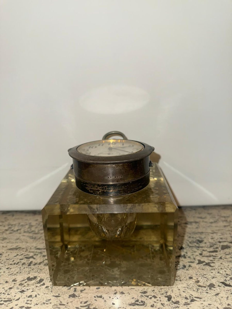 Encrier pendule en cristal avec montre à gousset MAPPIN & WEBB-photo-4
