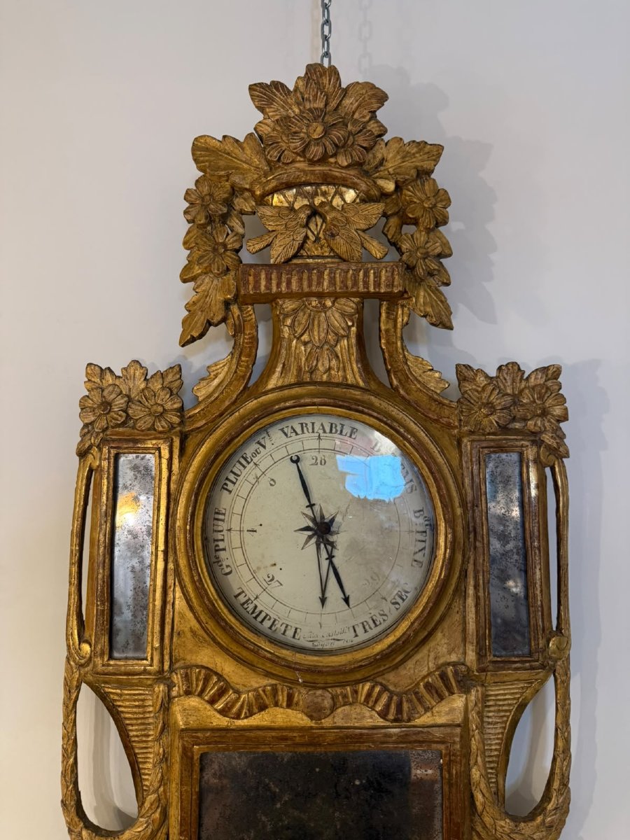 Baromètre Louis XVI en bois doré-photo-3