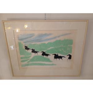 lithographie balade à cheval  André Brasilier 101/125