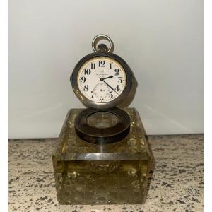 Encrier pendule en cristal avec montre à gousset MAPPIN & WEBB