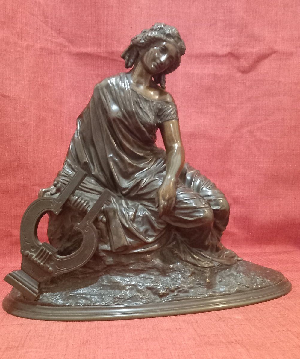 Statue Femme à La Lyre En Bronze-photo-1
