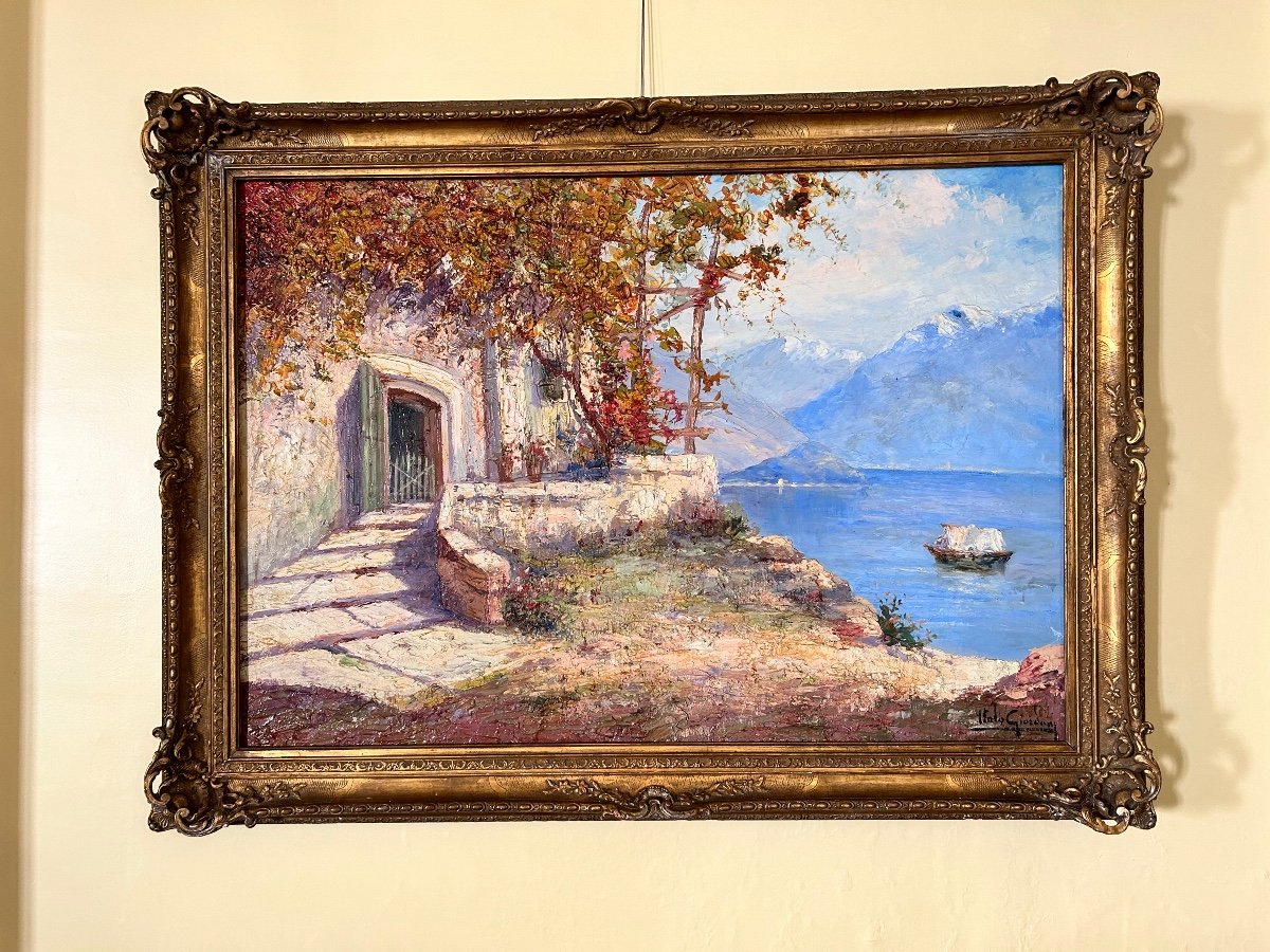 Very Large Painting, Lake Como By Italo Giordani-photo-2