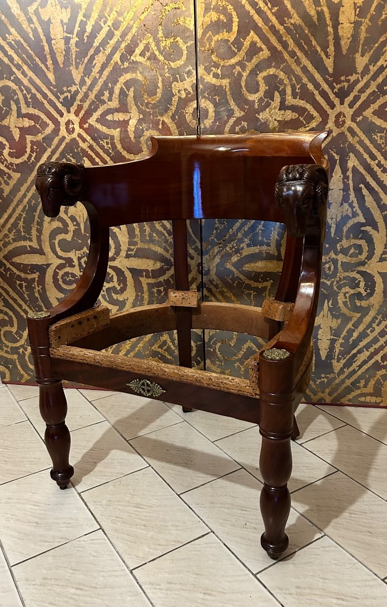 Fauteuil De Bureau Empire à Têtes De Béliers, Pieds Jacob-photo-3