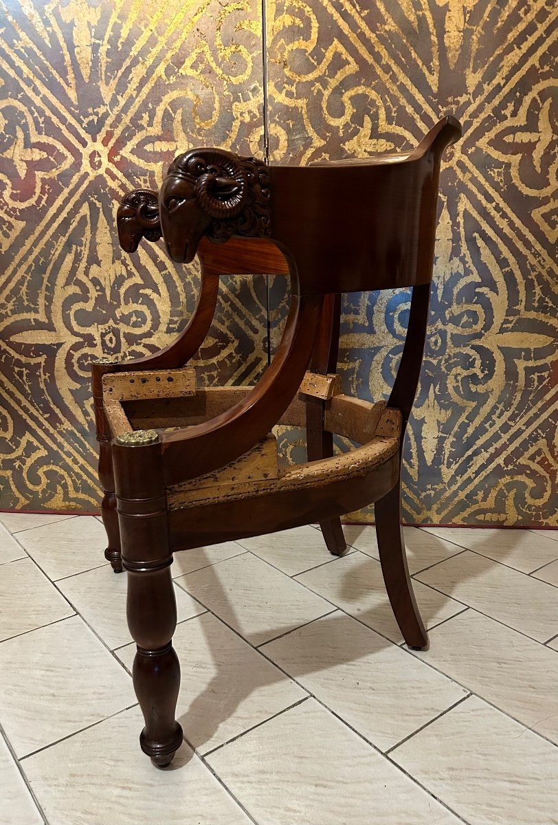 Fauteuil De Bureau Empire à Têtes De Béliers, Pieds Jacob-photo-4