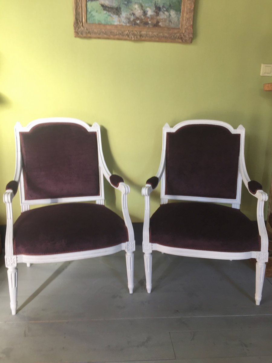 Pair Of Louis XVI Period Armchairs Stamped Pluvinet