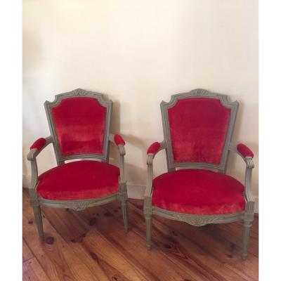 Pair Of Louis XVI Period Armchairs Stamped Pierre Bernard And Nicolas Simon Courtois