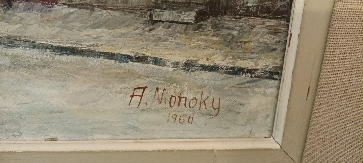 Painting Paris Montmartre Signed A Monoky 1960-photo-2
