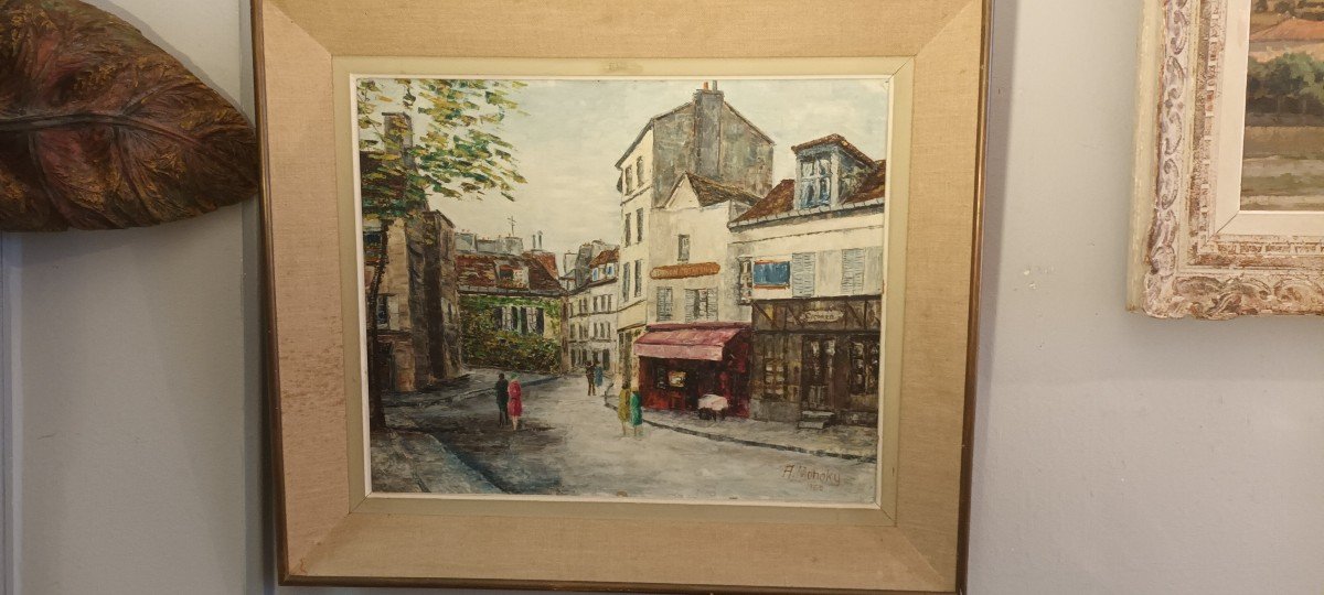 Painting Paris Montmartre Signed A Monoky 1960