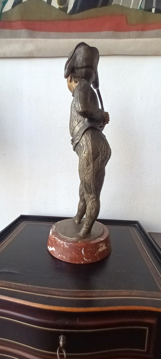 Sculpture Belge En Bronze Arlequin commedia Della'arte -photo-2