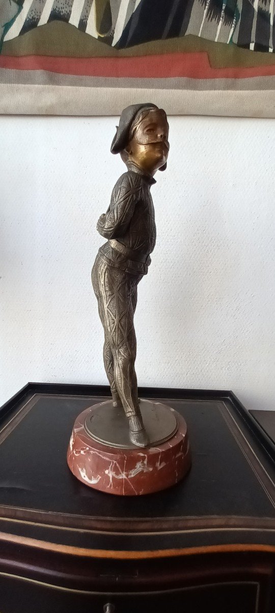 Sculpture Belge En Bronze Arlequin commedia Della'arte -photo-4