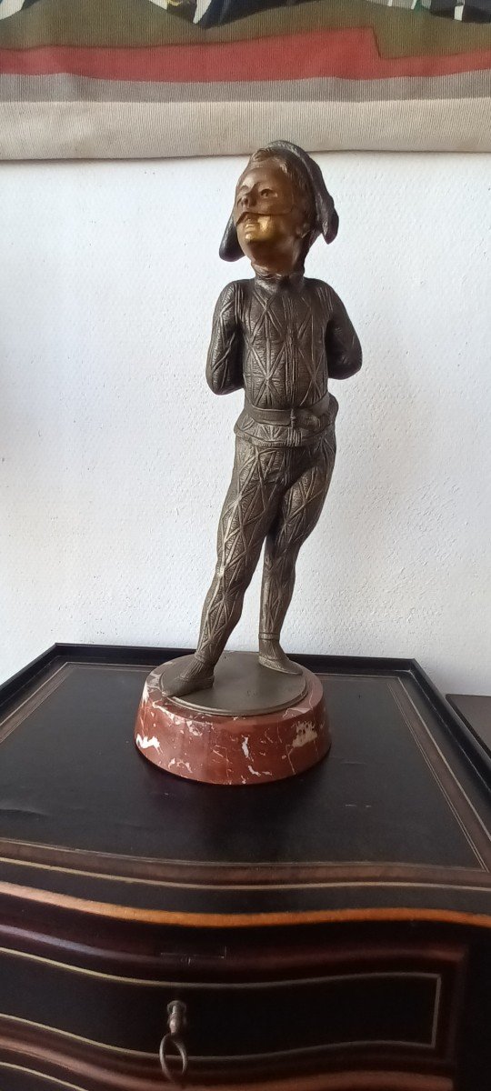 Belgian Harlequin Bronze Sculpture Commedia Della'arte 