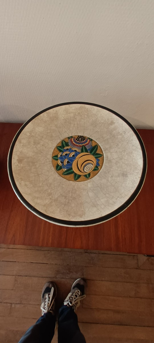 Grande coupe art deco en faience de longwy -photo-3