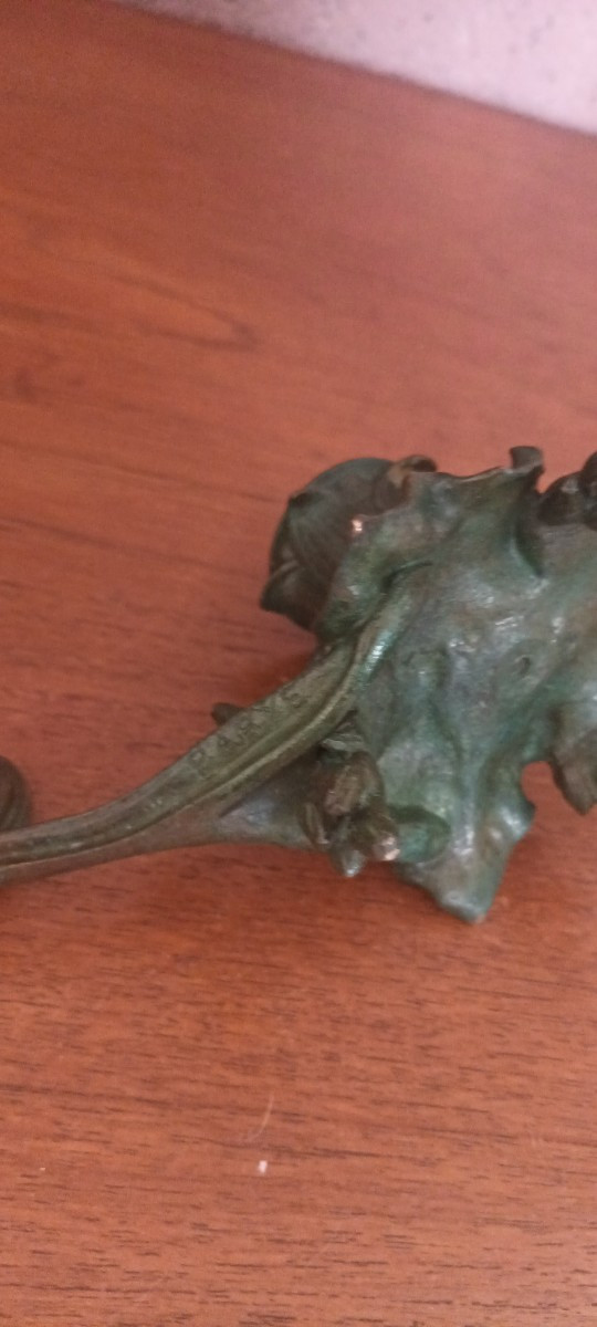 Candle Holder Signed Barye With Plant And Vine Decoration-photo-3