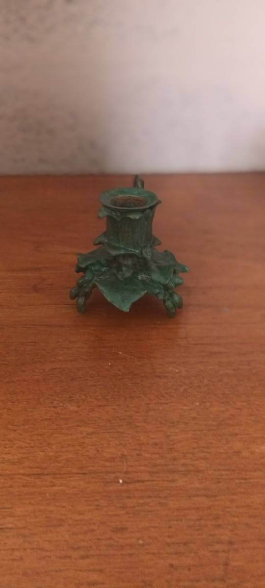 Candle Holder Signed Barye With Plant And Vine Decoration-photo-1