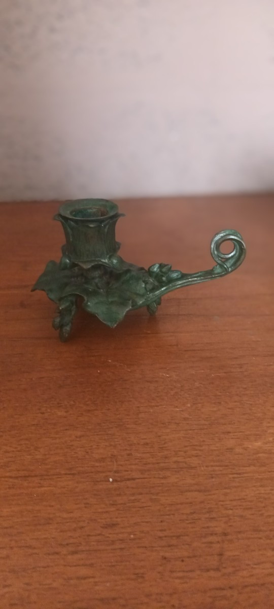 Candle Holder Signed Barye With Plant And Vine Decoration-photo-4